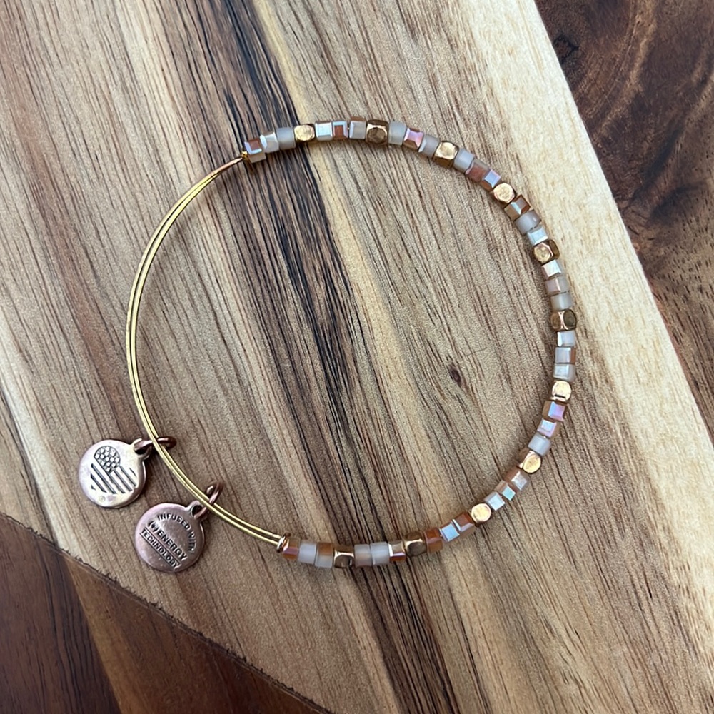 Alex and Ani small, sparkly beaded bracelet in a gold finish.